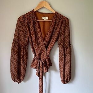 Anthropologie Rust Patterned Wrap Blouse